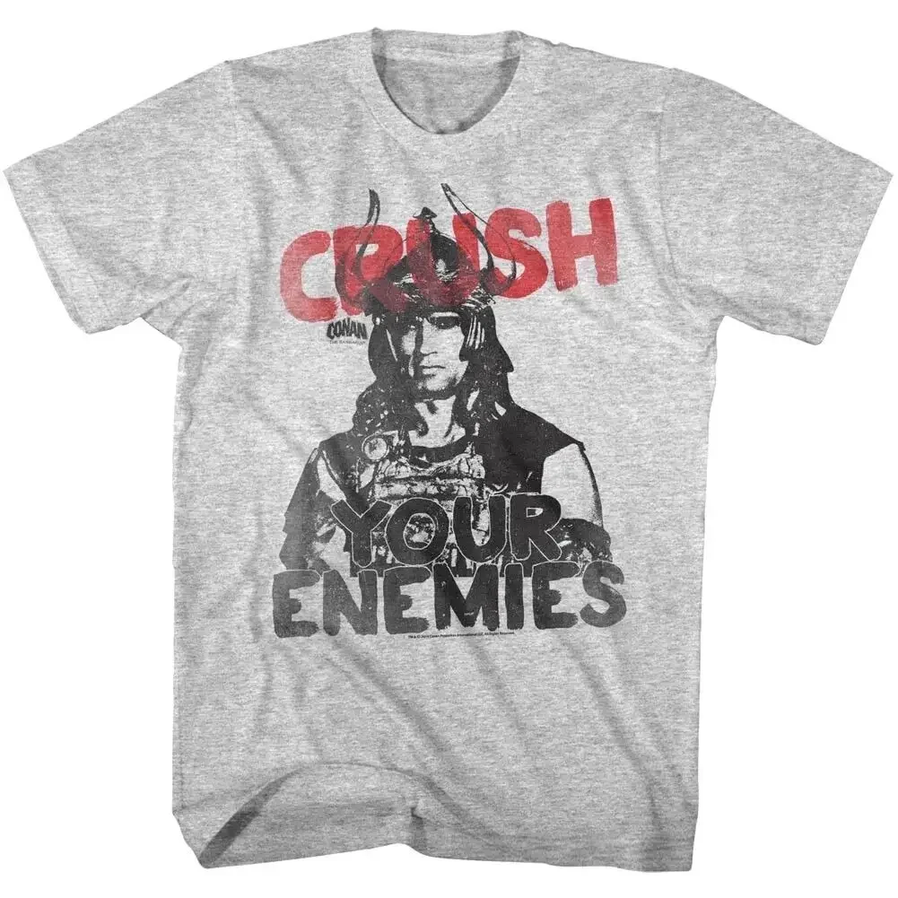 Conan the Barbarian Arnie Crush Your Enemies Men's T Shirt Schwarzenegger Gray