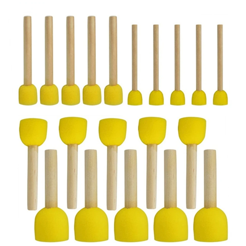 5pcs Round Sponges Brush Set Stencil Sponge Brushes DIY Painting Sponges Children Drawing Craft Brushes with Wood Handle