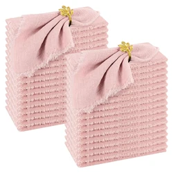 24pcs 32x32cm tovagliolo di cotone garza rosa all'ingrosso asciugamano da tè riutilizzabile festa di nozze decorazioni per la tavola di natale tovagliolo con sbavature retrò