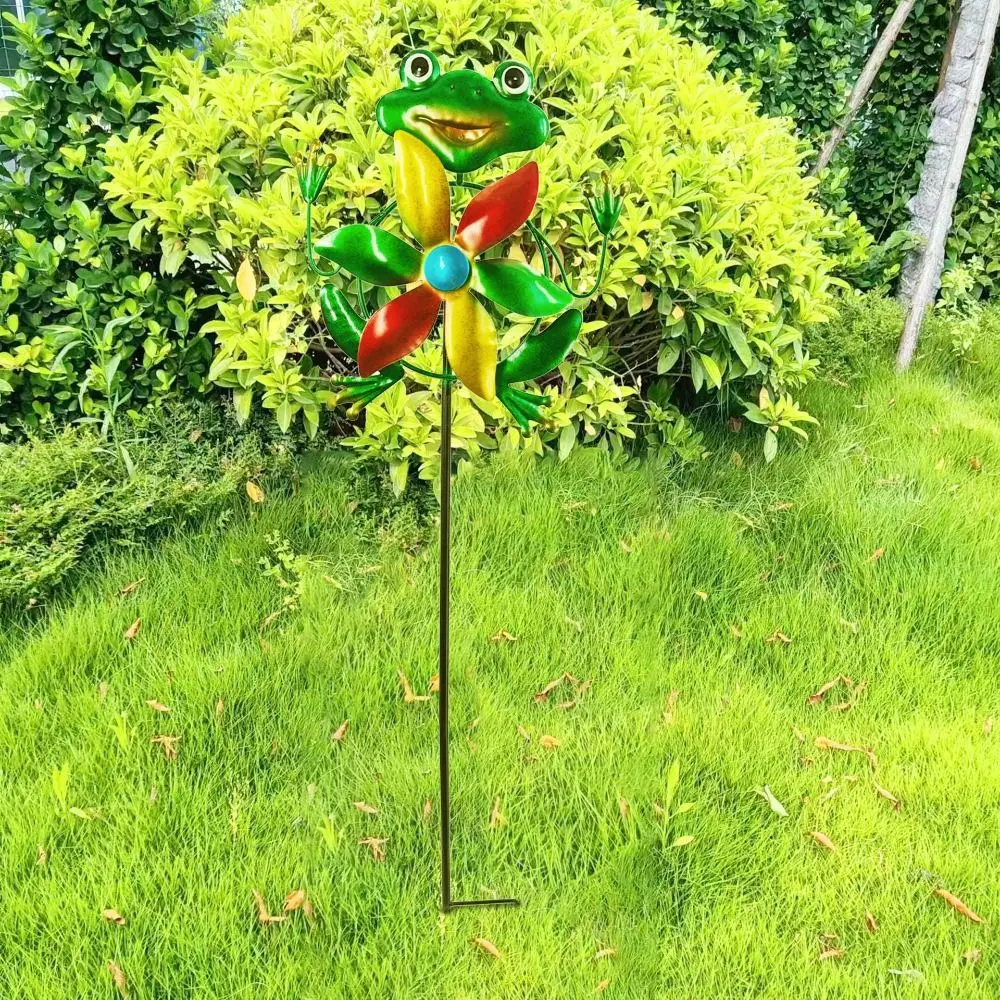 

Rotating Frog Shape Wind Spinner Removable Iron Gardening Plug Pinwheel Durable Creative Wind Collectors Rotator Villa