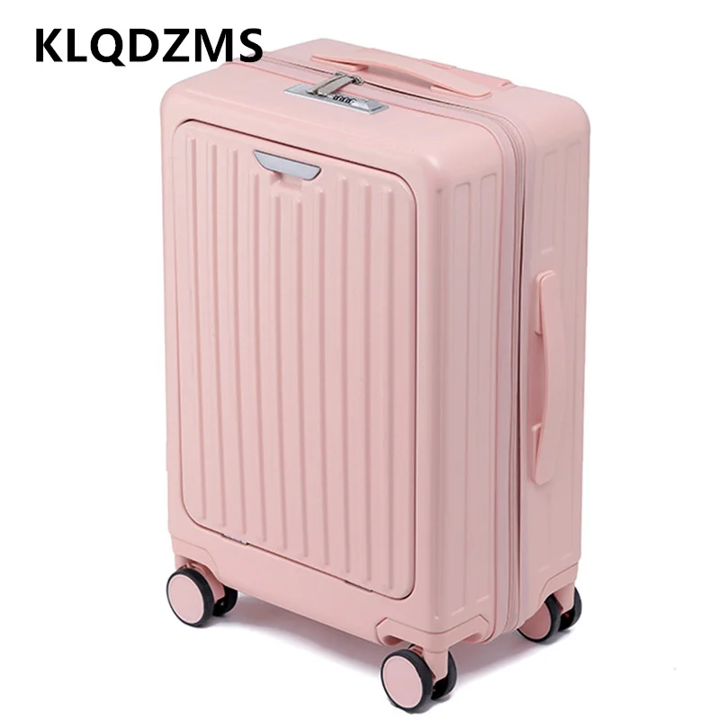 

KLQDZMS PC Suitcase Front Opening Laptop Boarding Case USB Charging Multifunctional Trolley Case 20"22"24"26 Inch Luggage