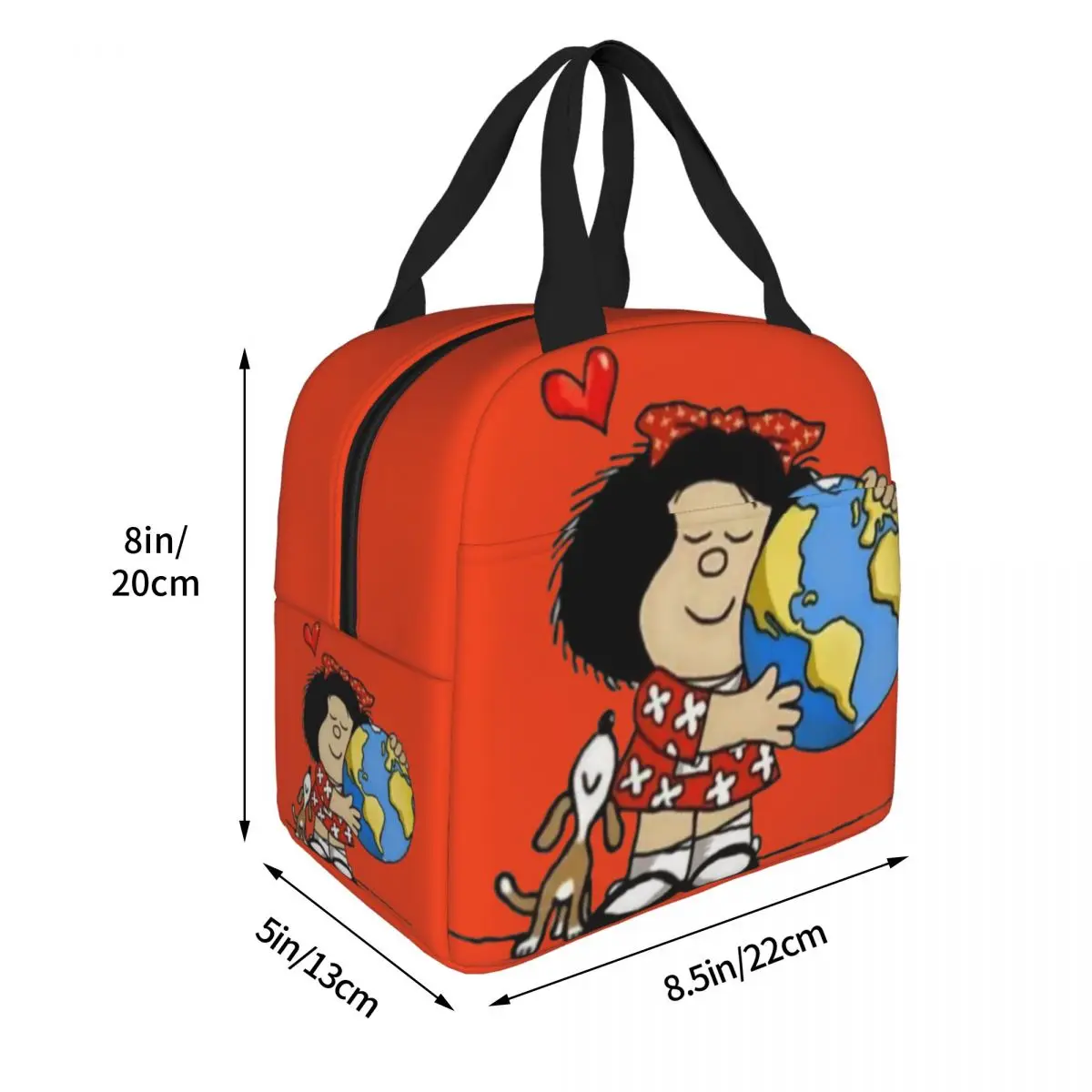 Mafalda The World And Her Puppy Bolsas de almuerzo aisladas Bolsa térmica Contenedor de comida Bolsa portátil Fiambrera Bolsas de comida al aire libre