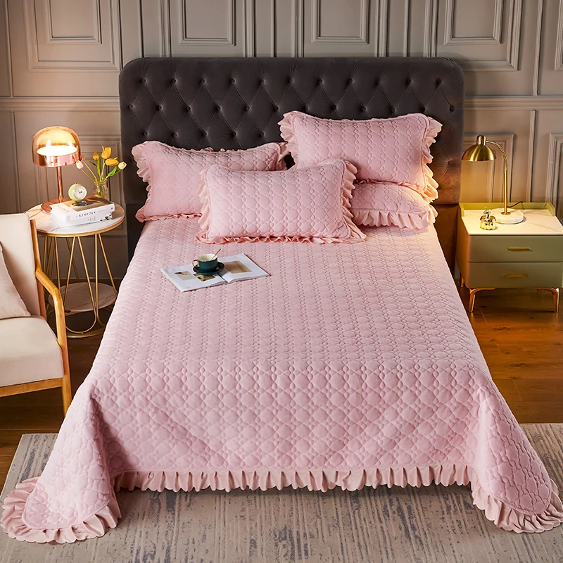 European Simplicity Solid Color Flannel Velvet Bedspread Quilted Quilt Pillowcases Bedding Throws Blanket Coverlet Bed Cover #/