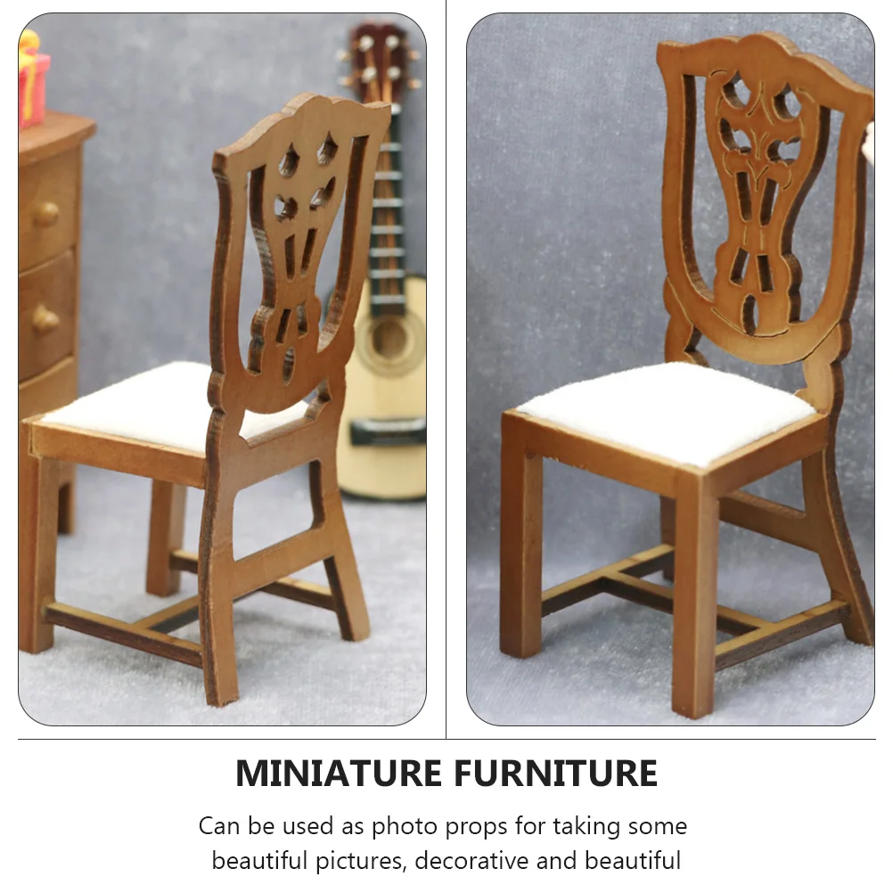 1:12 Scale Miniature Study Chair For Diy Mini House Room Box Decoration Small Office Chair Crafts Furniture Pretend Play