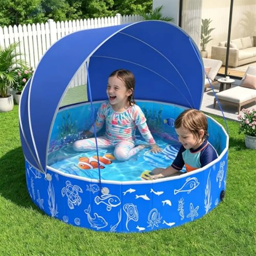 

2026 Kiddie Pool with Canopy, Baby Swimming Pool for Toddler, Foldable kiddie pool with Shade, Portable Pool for Backyard, Plas