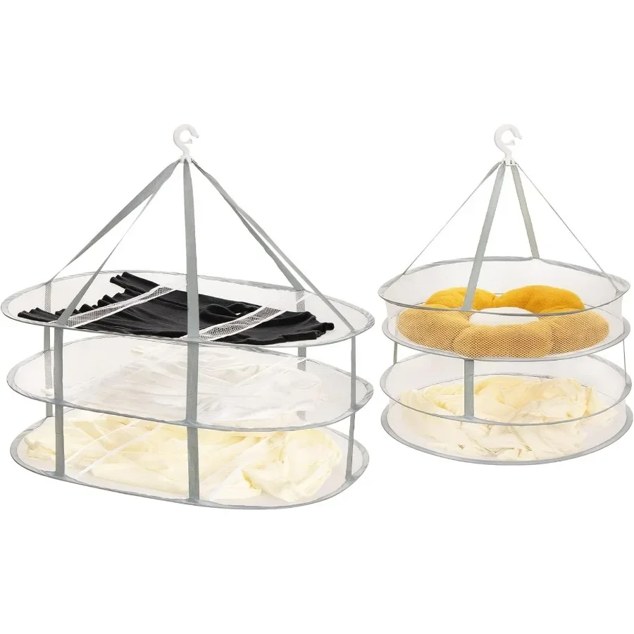 2 Pack 2Tier and 3Tier Folding Mesh Clothes Hanging Dryer Sweater Drying Rack Large Laundry Drying Rack Lay fold Flat Dry Hange