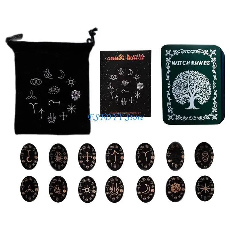 G6DE Runes Handmade Crystal Stones Set Witch Decors Witch Home Decors