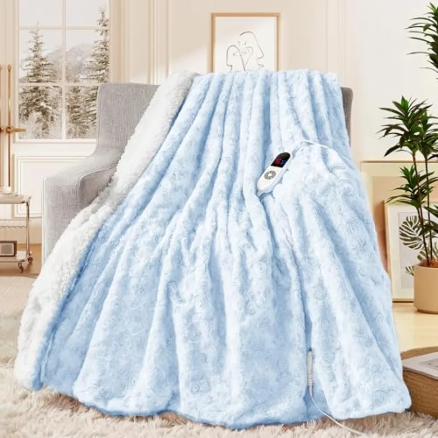 

Heated Blanket Electric Throw 50"x60" Faux Rabbit Fur Sherpa Blankets with 6 Heating Sets and 12 Hours Auto Off Warm Gifts for