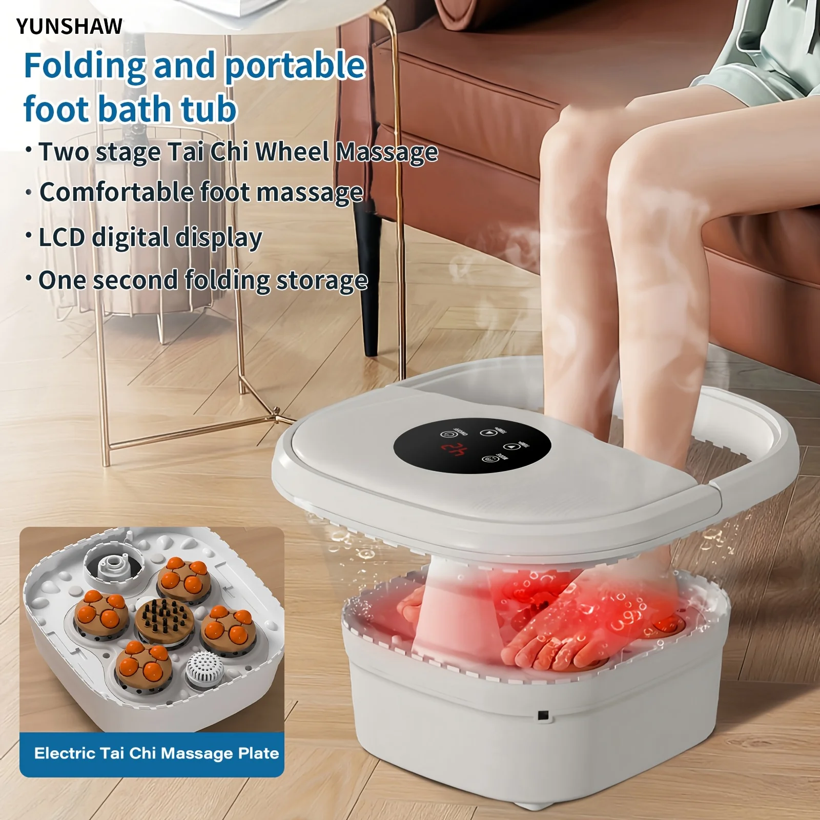 Image of Ekmoey Faltbares Fußbad mit Wärme- und Sprudelmassage, Elektrische Fußbadewanne mit Temperaturregelung, Fußmassagegerät für Zuhause