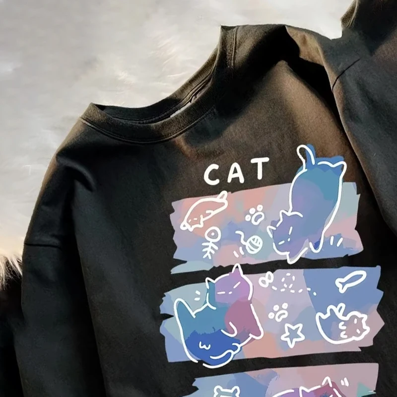 

Funny Style Naughty Cat Print T-shirts for Women Summer Breathable Fashion T-shirts Cartoon Casual Tops Clothing