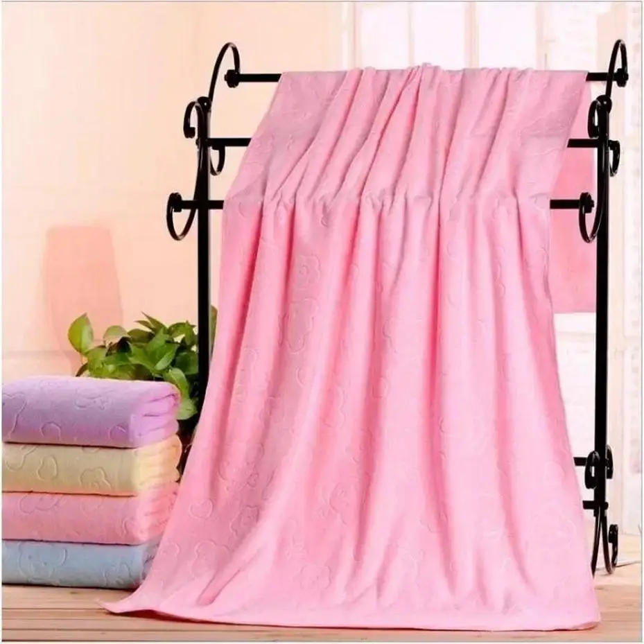 1 Pcs 70*140cm Microfiber Embossed Bear Bath Towel Solid Color Thickened Absorbent Soft Household Bathroom Supplies