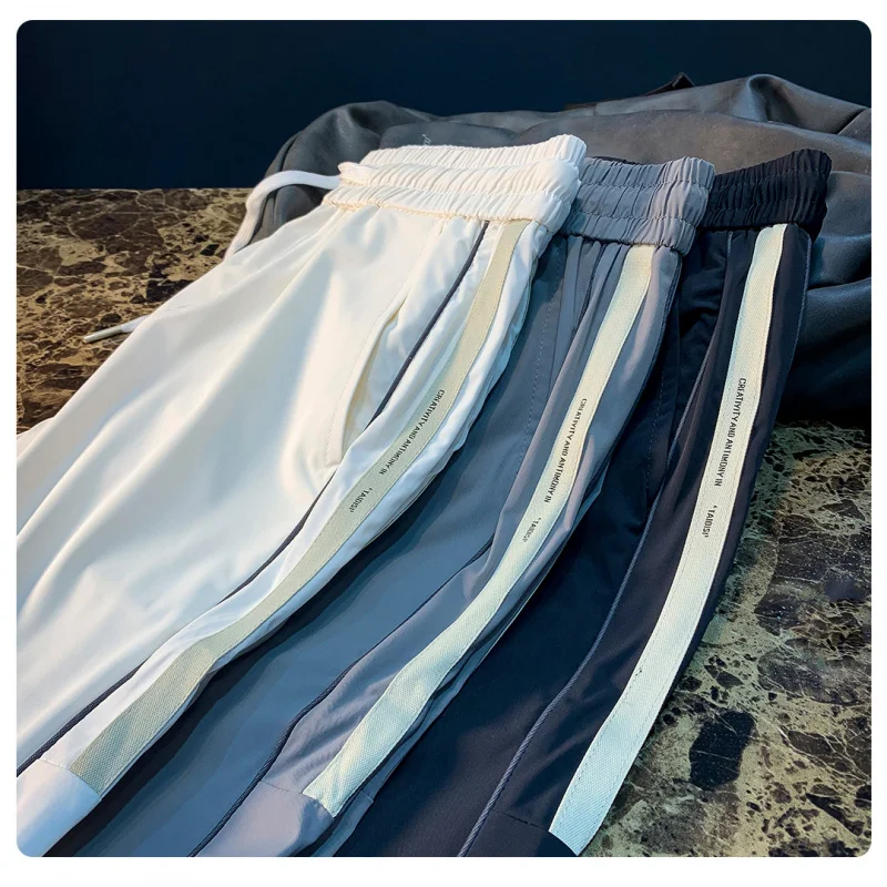 

ce silk pants men's 2025 new high-end fast drying sports breathable ankle tied casual pants