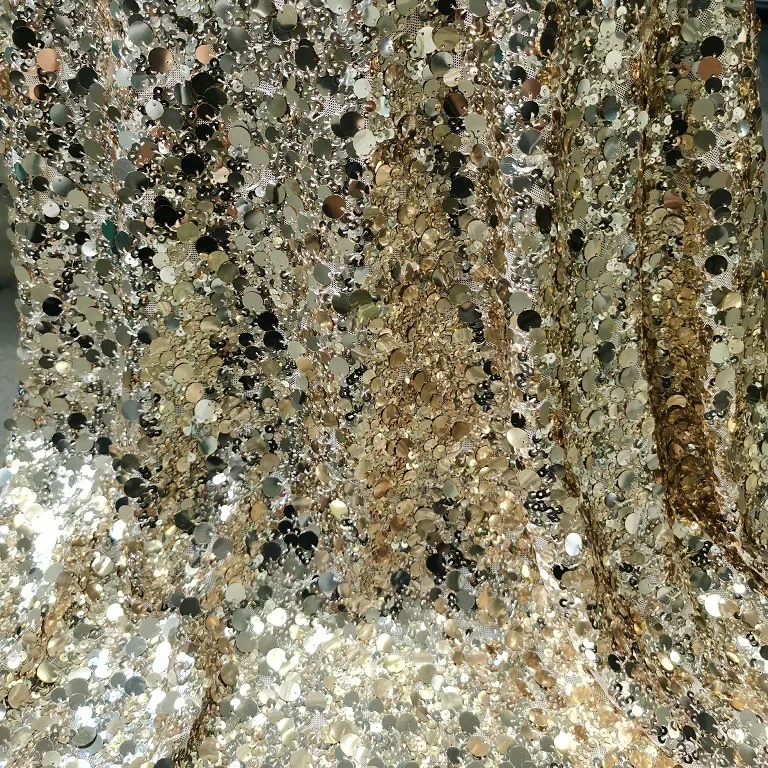 High-end full-width sequin lace embroidered fabric for evening dresses, party dresses, sparkling fabrics DIY materials