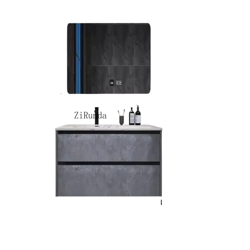 

Simple modern rock slab hot bending integrated basin bathroom cabinet toilet solid wood washbasin bathroom cabinet