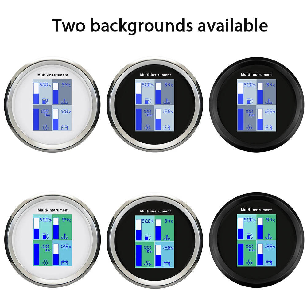

Rhaxel 85mm 4 in 1 Multifunctional Gauge TFT Screen with Fuel Level Water Temperature Oil Pressure Voltmeter for Racing Vessels