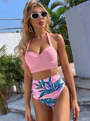 High Waist Bikini Set 2024 Mujer Print Swimwear Women Floral Beachwear Two Pieces Swimsuit Push Up Bikinis Female Sexy biquini