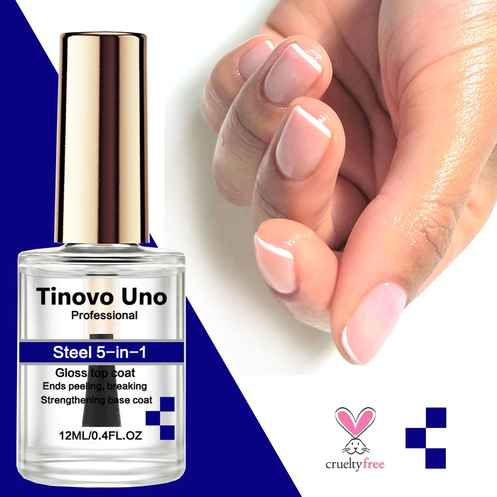 Tinovo Uno مسمار تصلب الصلب 5 في 1 لمعان معطف فوقي إنهاء الطبيعية الجافة 12 مللي علاج تقوية الأظافر أقوى الأظافر النهاية