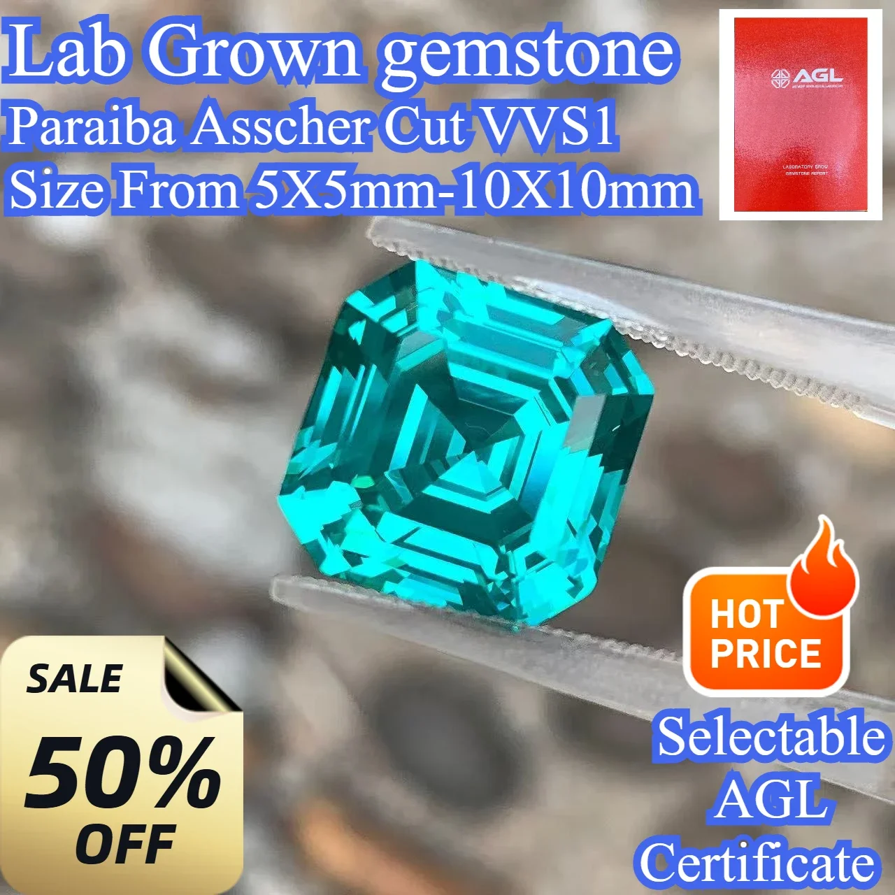 

P P Asscher Cut Paraiba Lab Grown Gemstone AGL Certified DIY Advanced Jewelry Making Inlay For Ring Necklace Bracelet Accessorie