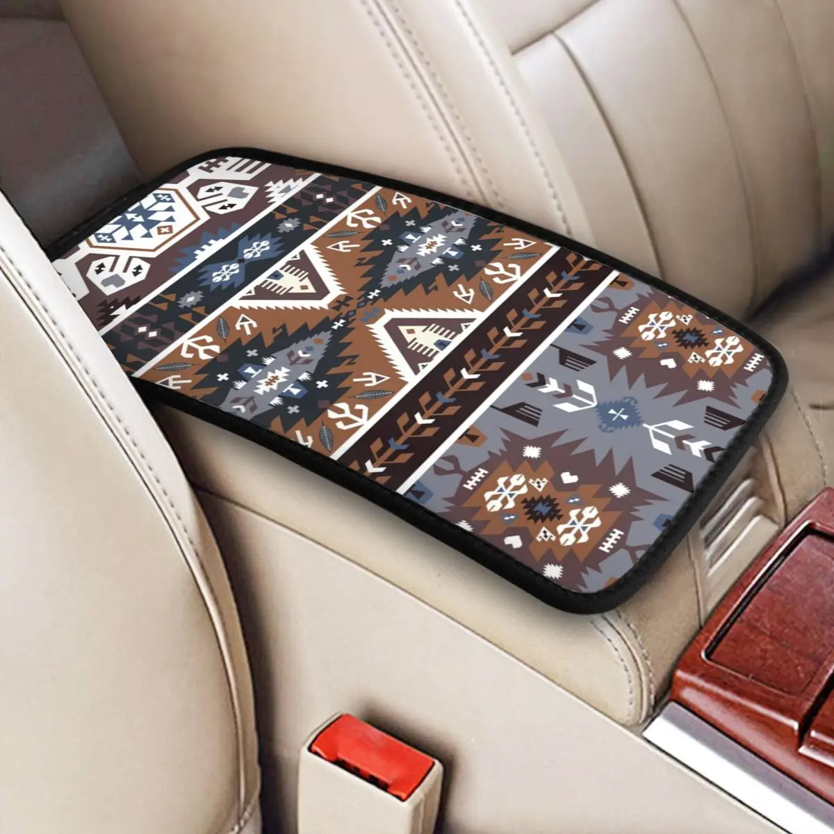 Car Armrest Cover Mat Center Console Cover Pad Retro African Ethnic Boho Tribal Stripes Bohemian Pattern Car Decor Accessories