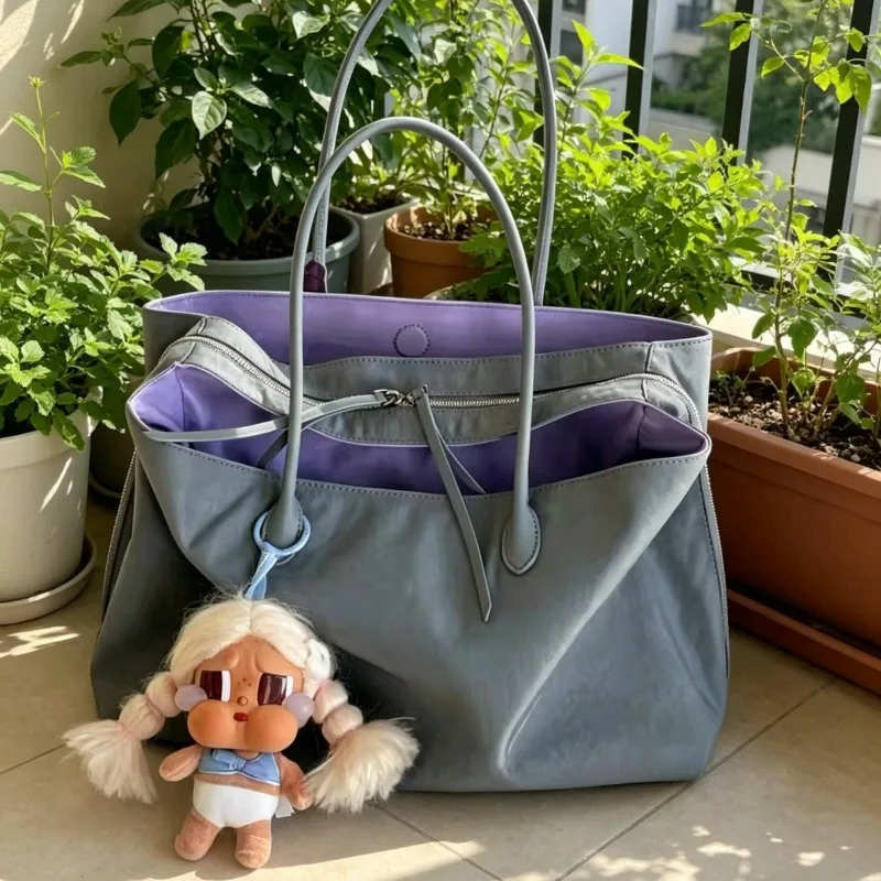 2026 New Spring Summer Women Nylon Tote Bag Multi Compartment Large Capacity Lightweight Color Block Shoulder Handbag For Travel