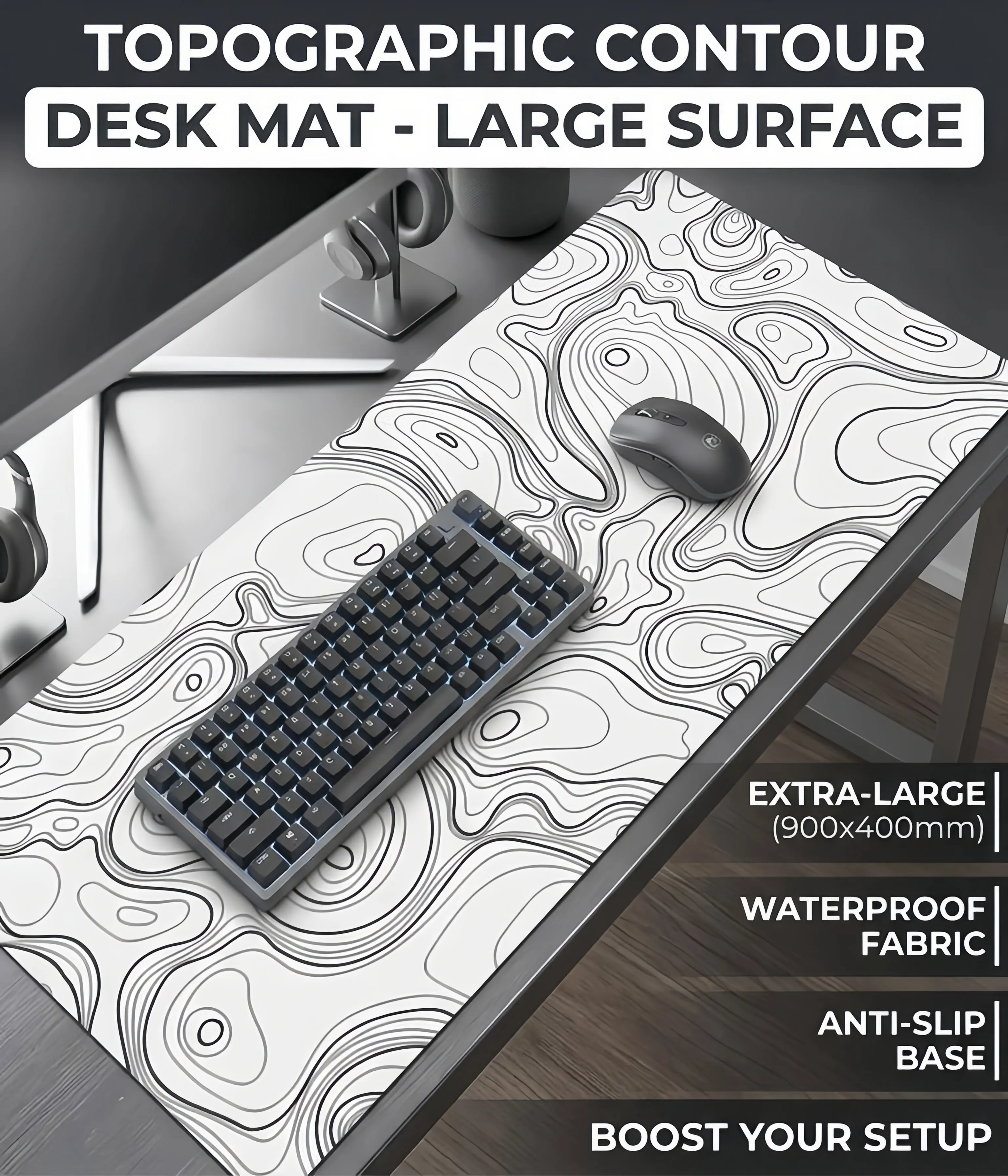 Tapis de souris de jeu liquide Strata XXL 900x400, tapis souple antidérapant, grand tapis de bureau pour ordinateur portable, accessoire de jeu pour PC