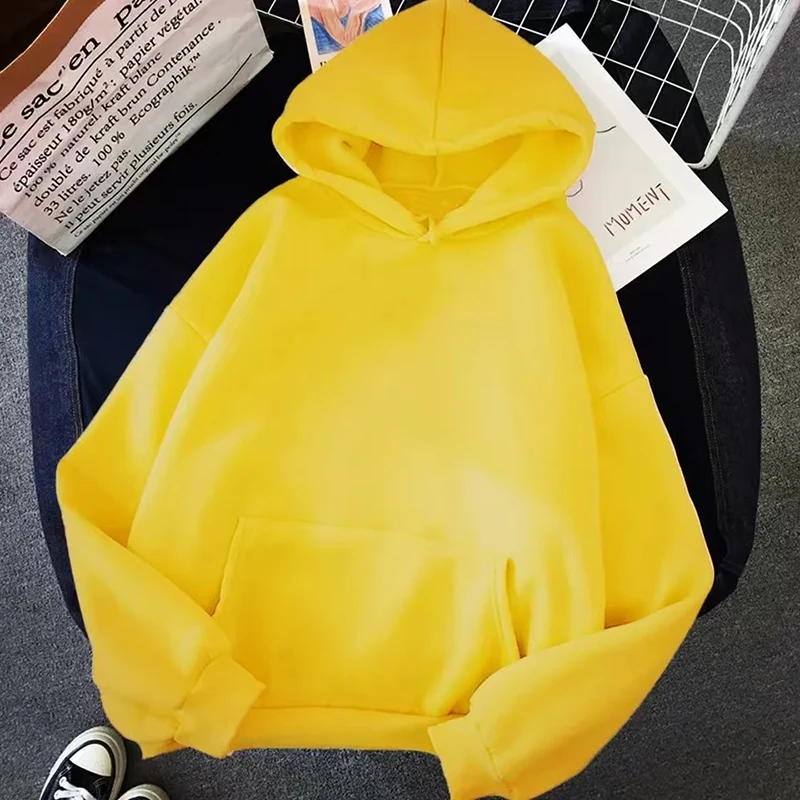 Multi Colorido Puro Algodão Cor Sólida Hoodie Para As Mulheres Outono Novo Estilo Simples E Casual Versátil Para Trabalho Diário E Plugins