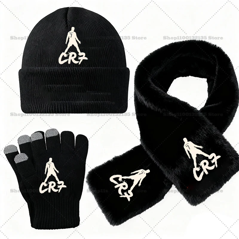 CR7 Ronaldos hiver chaud épaissir col tricoté chapeau écharpe gant résistant au froid écharpes Beanie doux fourrure cou plus chaud