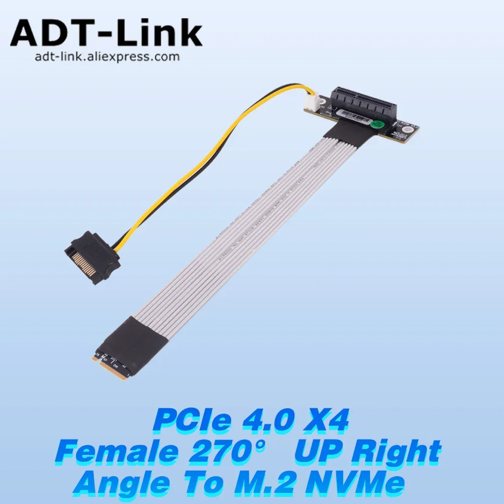 PCIe 4.0 X4 Gen4 Female 270 Degree UP Right Angle  64G/bps To M.2 NVMe SSD M-Key 2280 Riser Graphics Card Gen4 Extender 64G/s