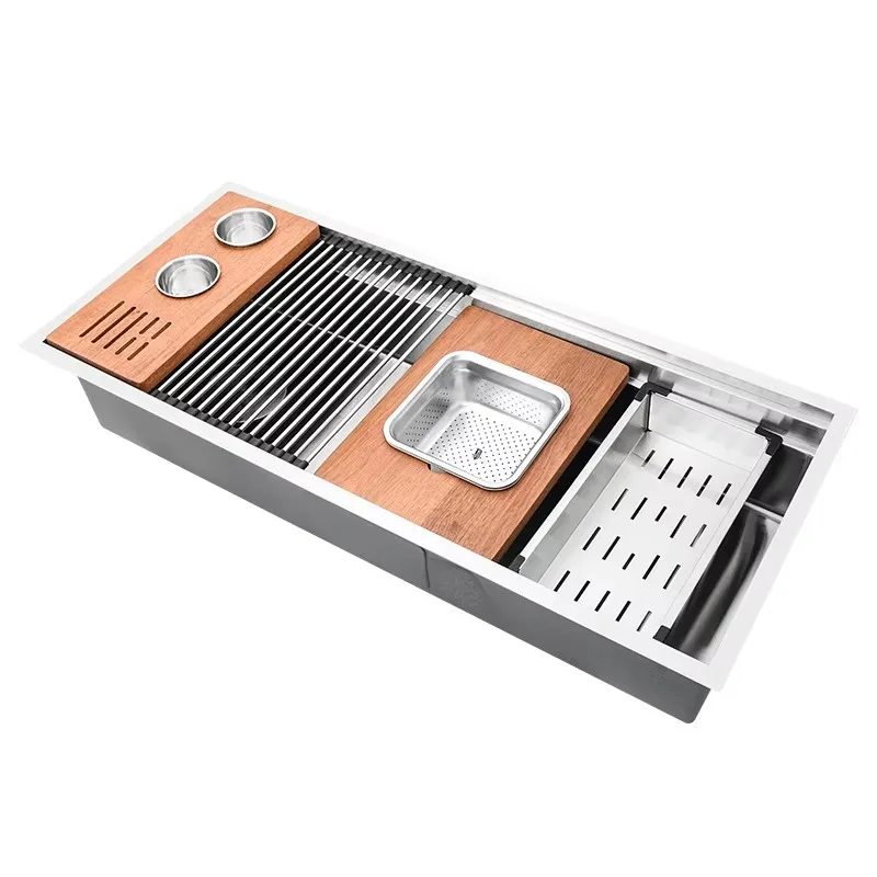 Smart Kitchen Sink Stainless Steel Single Bowl Sinks Multifunctional Kitchen Sink  Handmade Design Brushed Includes Drain Kit