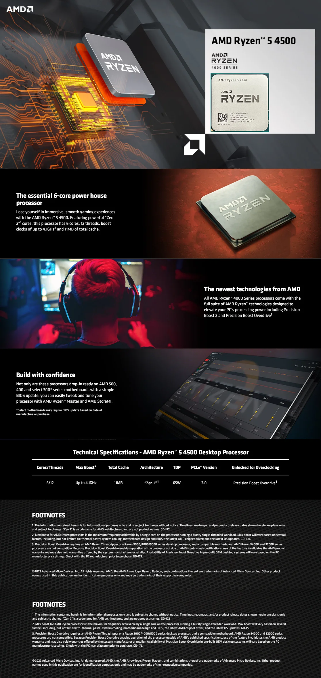 4500 AMD New Ryzen 5 4500 CPU Processor 3.6 GHz 6-Core 12-Thread