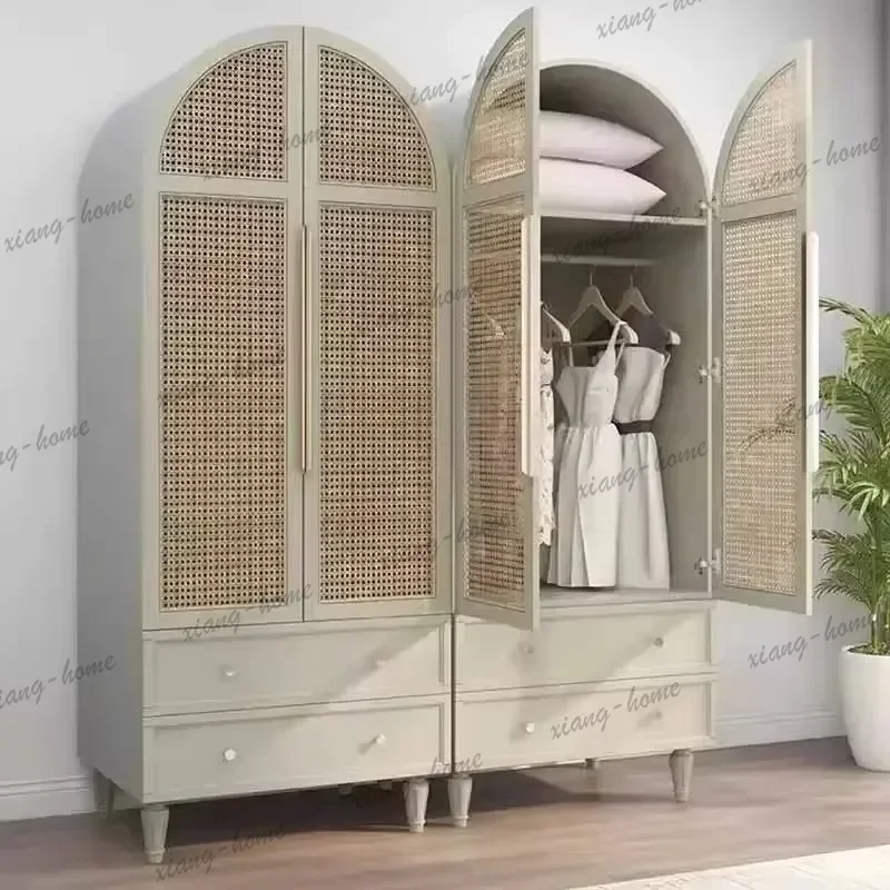 LJY Nordic Luxury Rattan Wardrobes Drawers Aesthetic Modern Storage Wardrobe Organizer Clothes Stylish Guarda Roupa Furniture
