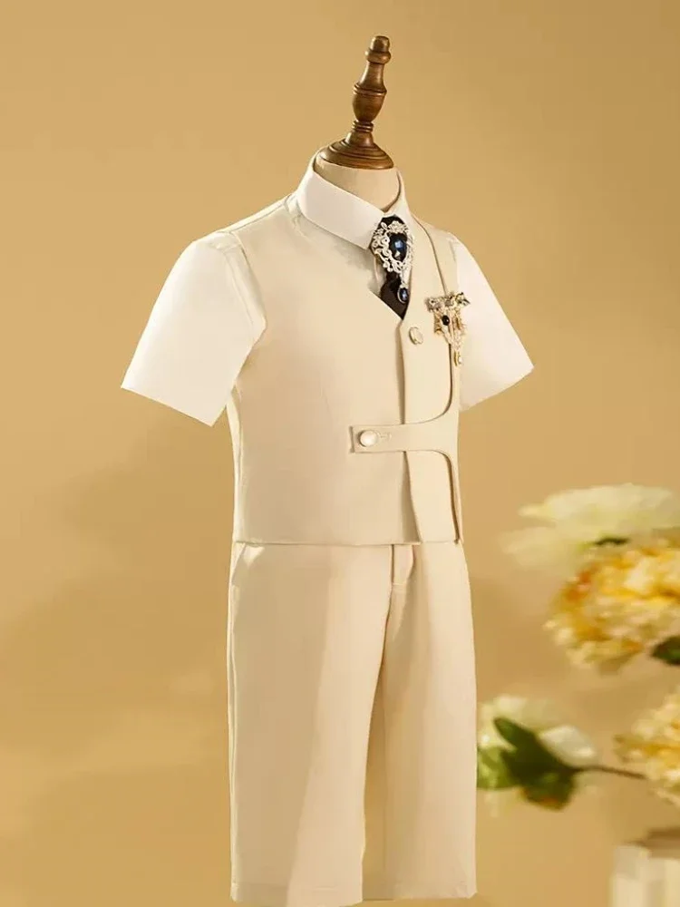 Costumes de Rhformels pour enfants, robe de soirée de baptême d'anniversaire de mariage, costume de performance de piano pour enfants, ensembles de gilet pour garçons, A2852, 5 pièces