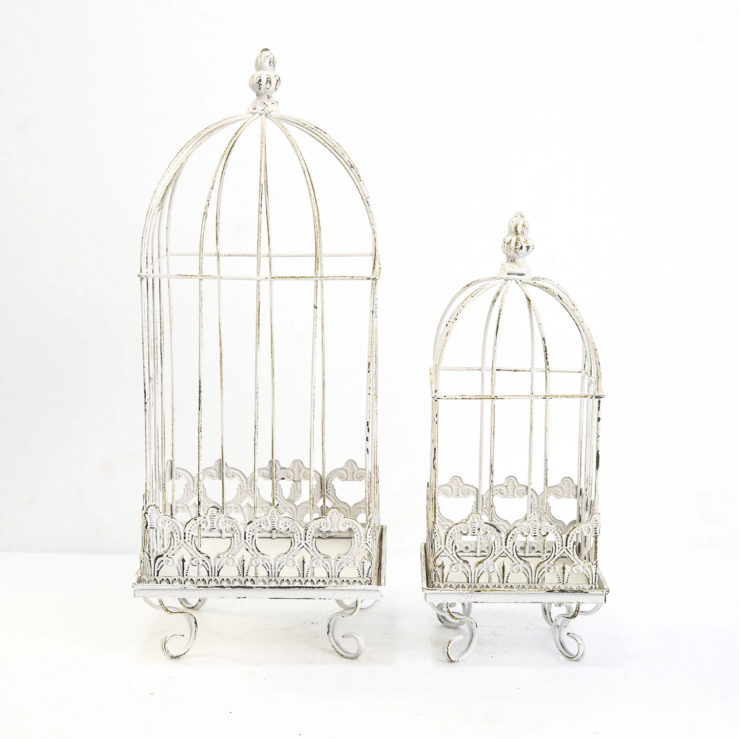 French Vintage Rectangle Iron Birdcage, Lace Hollow Four-Leg Decor, Shabby Chic Home, Garden, Ritual, Balcony Ornament