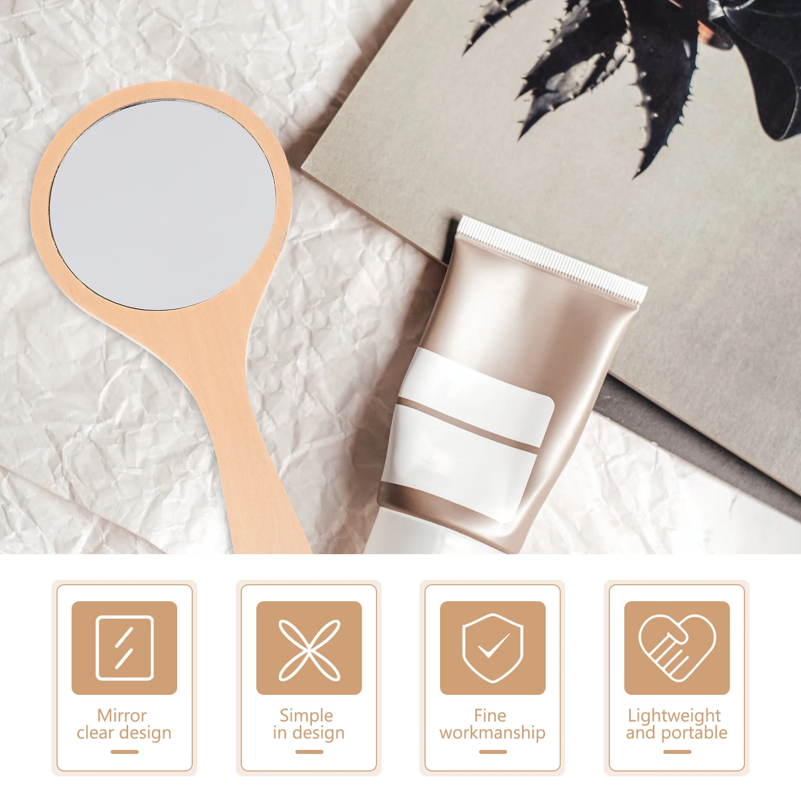 

Handheld Dressing Mirror Wooden Beauty Makeup Mirrors Practical Salon Vanity Women Mini Clear High Definition Long Life Durable