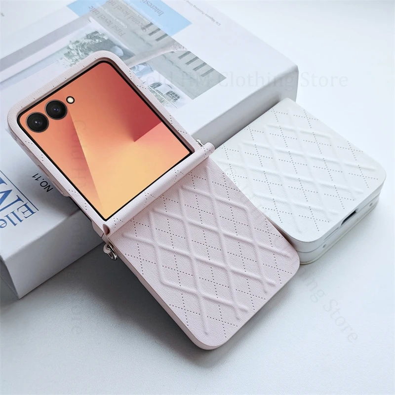 

Противоударный кожаный чехол для телефона с ромбом для Samsung Galaxy Z Flip7 5G, полный защитный твердый чехол для Samsung Z Flip 7 6 5 Fundas