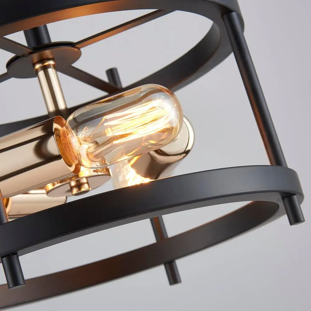 Afbeelding 5: Mossi industriële zwarte plafondlamp met gouden accenten, 3-lichts semi-inbouw plafondlamp, moderne vintage E27 Chand