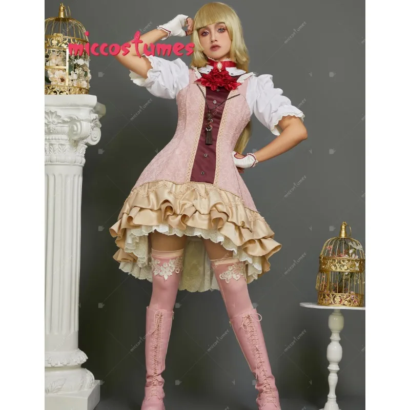 MICCOSTUMES Women's Lili Costume Student Cosplay Court Style Shirt and Dress with Gloves Thigh-high Stockings