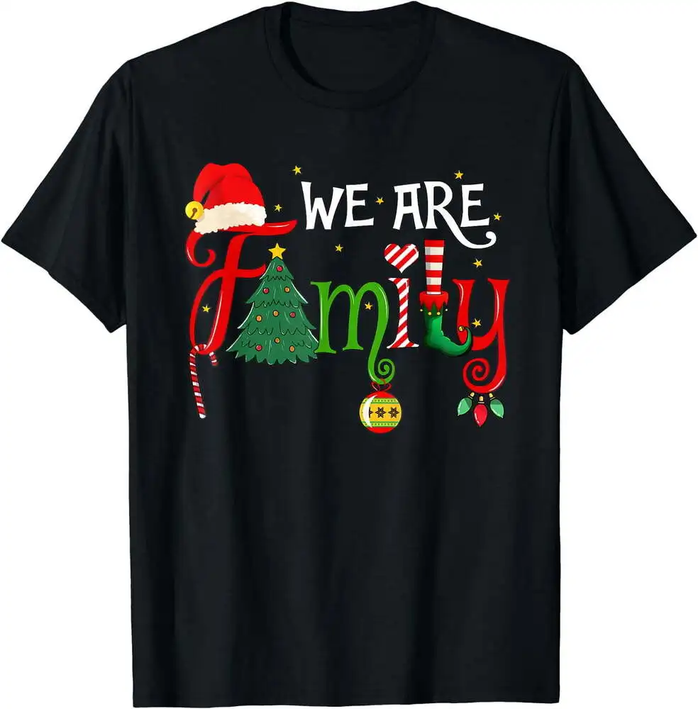 We Are Family Christmas Tree Santa Hat Xmas Elf Candy Cane T-Shirt For Men Clothing Women Short Sleeve Tees Unisex Summer