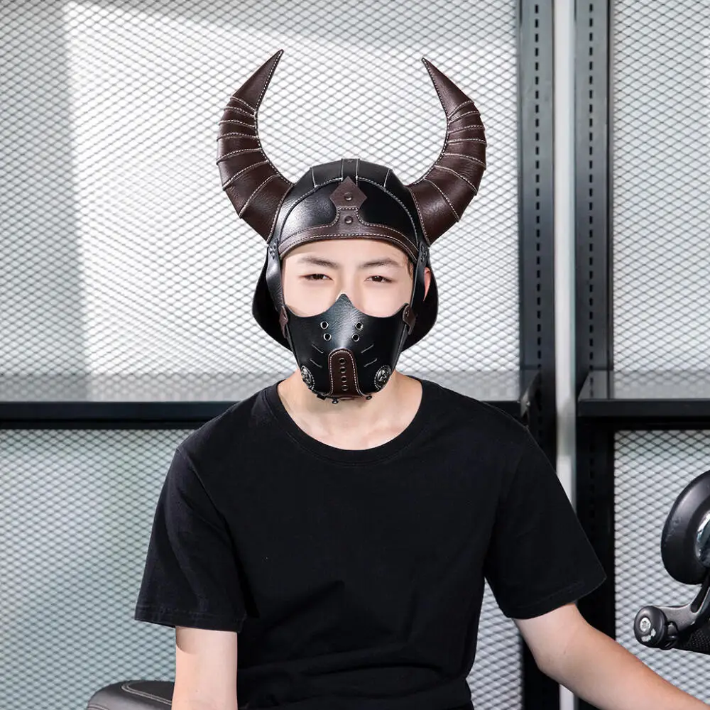 الطاعون الطبيب كوس قناع Steampunk نمط هالوين زي حفلة الدعائم القرون الوسطى تأثيري فايكنغ قرون قبعة خليط بولي Leather الجلود