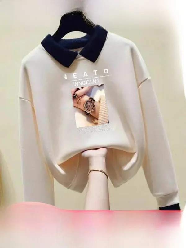 korean-sle-fce-lined-thiened-loose-collar-sweatirt-women's-faionable-agel-versatile-hoodie-with-fake-two-piece