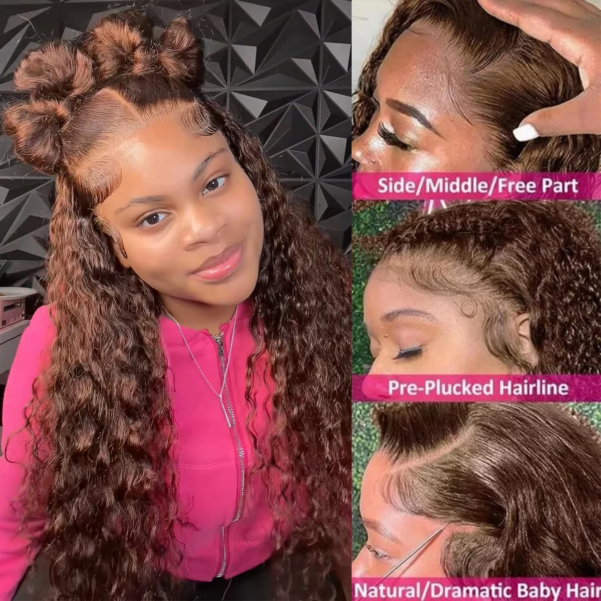 

Коричневые кудрявые парики с HD-кружевной передней частью 13x6, 100% натуральные человеческие волосы, волна Water Wave # 4 цветных парика с глубокой волной и предварительно выщипанными прядями, с кружевной передней частью