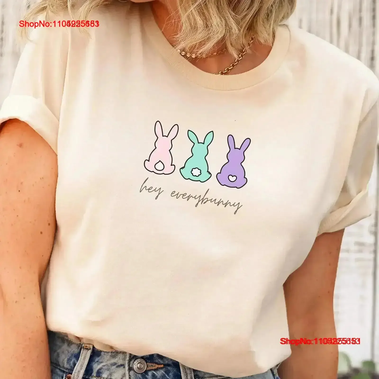Hey Everybunny Bunny shirt Minimalist Cute Easter T Happy Adorable tee gift vintage Washed Slightly Stylish fashion Stretched