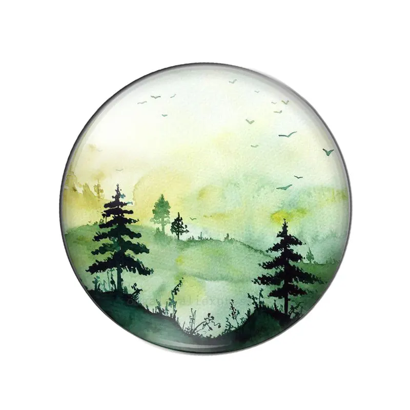 Forest Trees Watercolor Paintings mixed 10pcs 12mm/18mm/20mm/25mm Round photo glass cabochon demo flat back Making findings