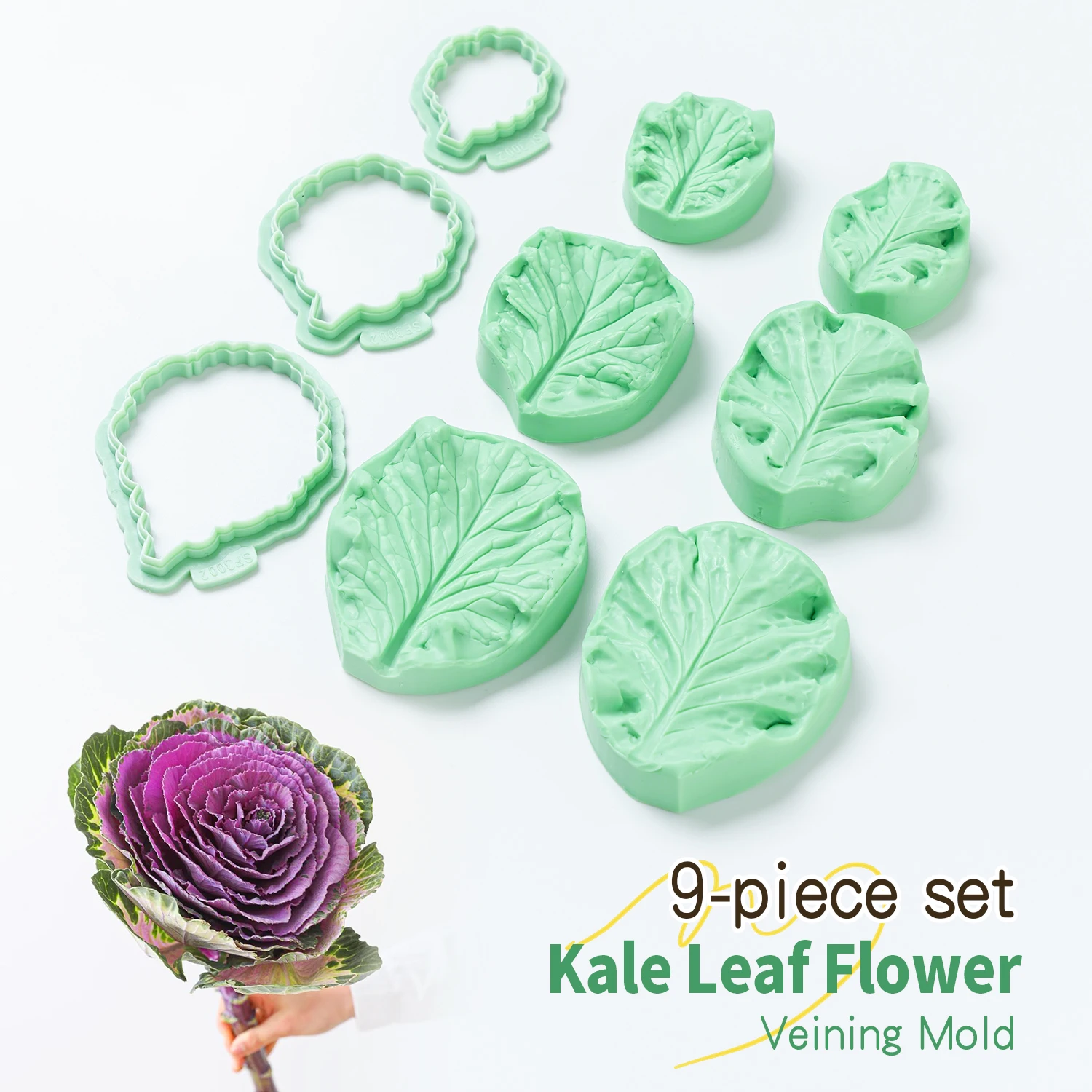 Kale,Collard DIY Fondant Craft Set Leaf Veining Silicone Mold Plastic Cutters Gum Paste,Sugar Craft,Clay Mold Set