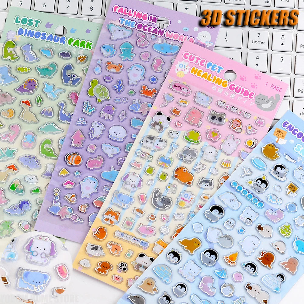 4pcs Cute Animal Stickers with Laser Diamond Edge for Scrapbooking Craft Supplies Material Scrapbooking Stickers Kids Girls Gift