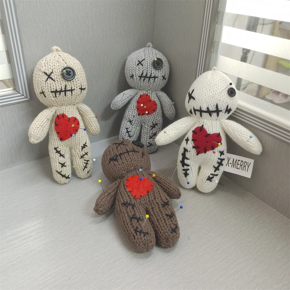 

10pcs Voodoo Doll 3 Box Pins Horror Ghost Dolls Soft Stress Relief Revenge Prop Scary Voodoo Doll Keychain Bag Pendant