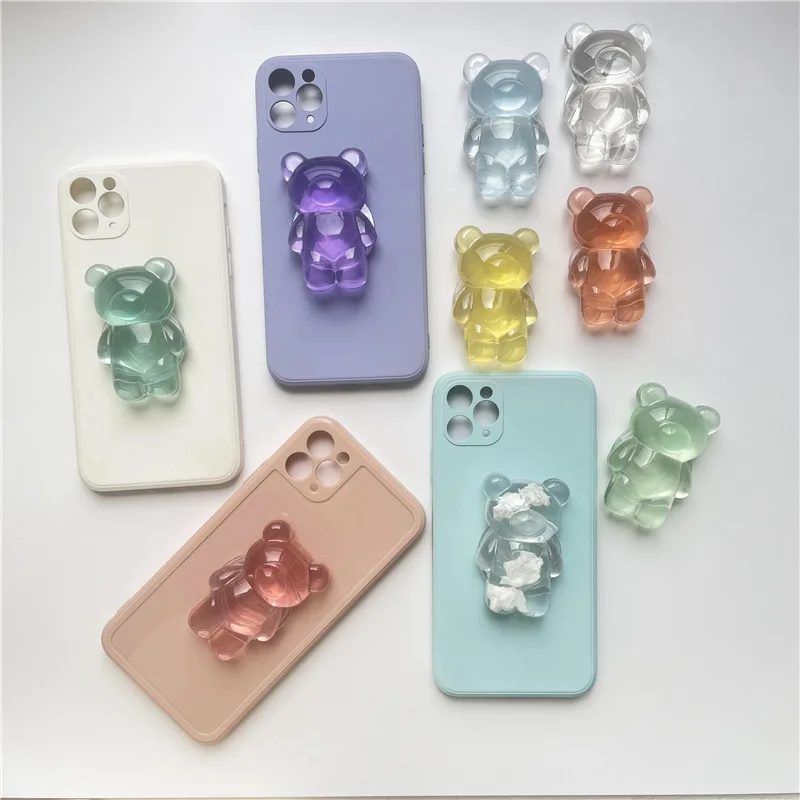 Transparent Bear Mobile Phone Holder Lovely Cute Air Cushion Bracket Back Sticker Telescopic Bracket Desktop Ornaments Gift