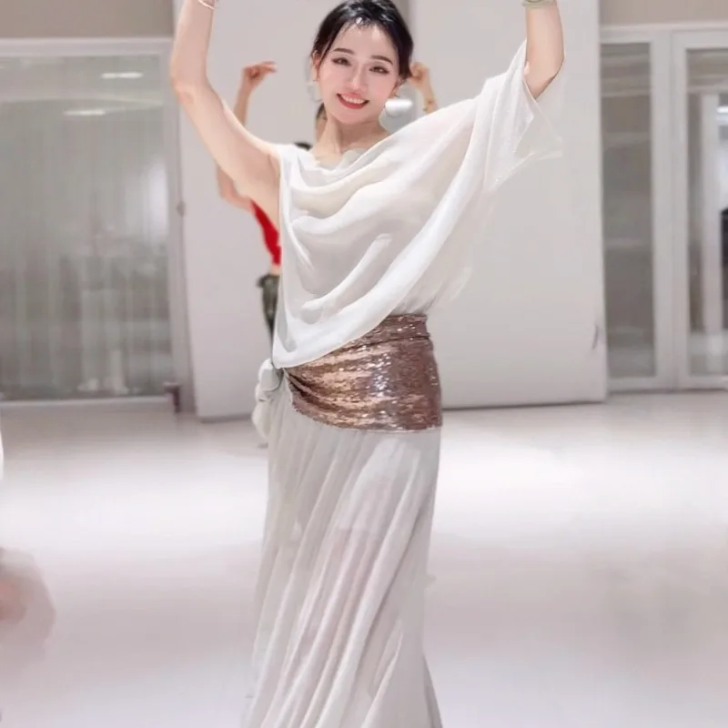 Trajes de dança do ventre personalizados baladi folk novo saidi videira pessoal vestido de dança oriental roupas de desempenho robe branco