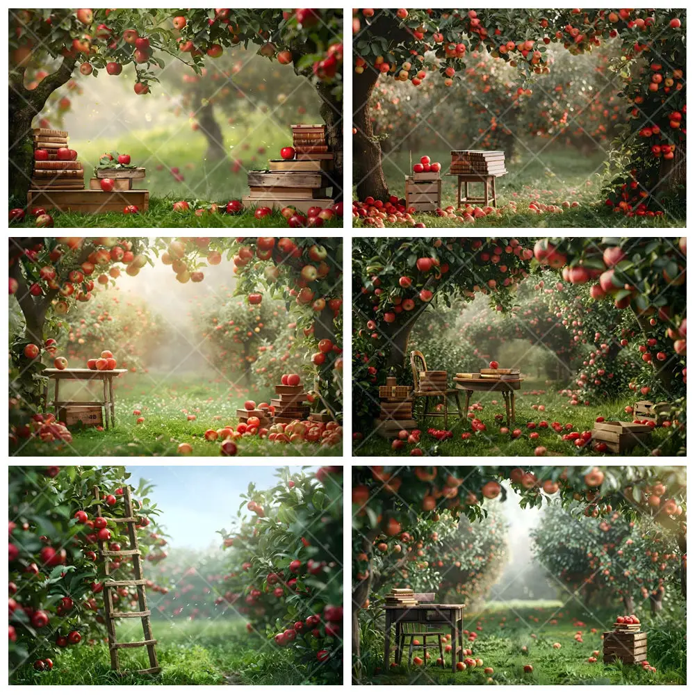 

Spring Summer Harvest Apple Orchard Photography Backdrop Farm Garden Scene Kids Portrait Decor Background Photo Studio Props