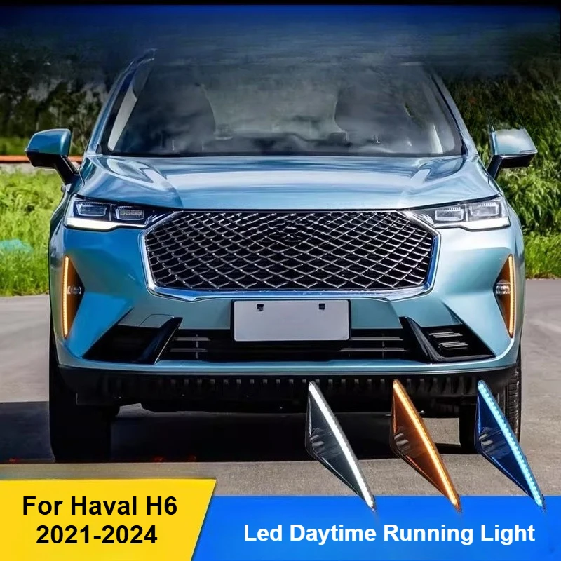 

For GWM Haval H6 2021 2022 2023 2024 Front Fog Lamp Led Daytime Running Lights Flowing Turn Signal Lamp Modification Accessories